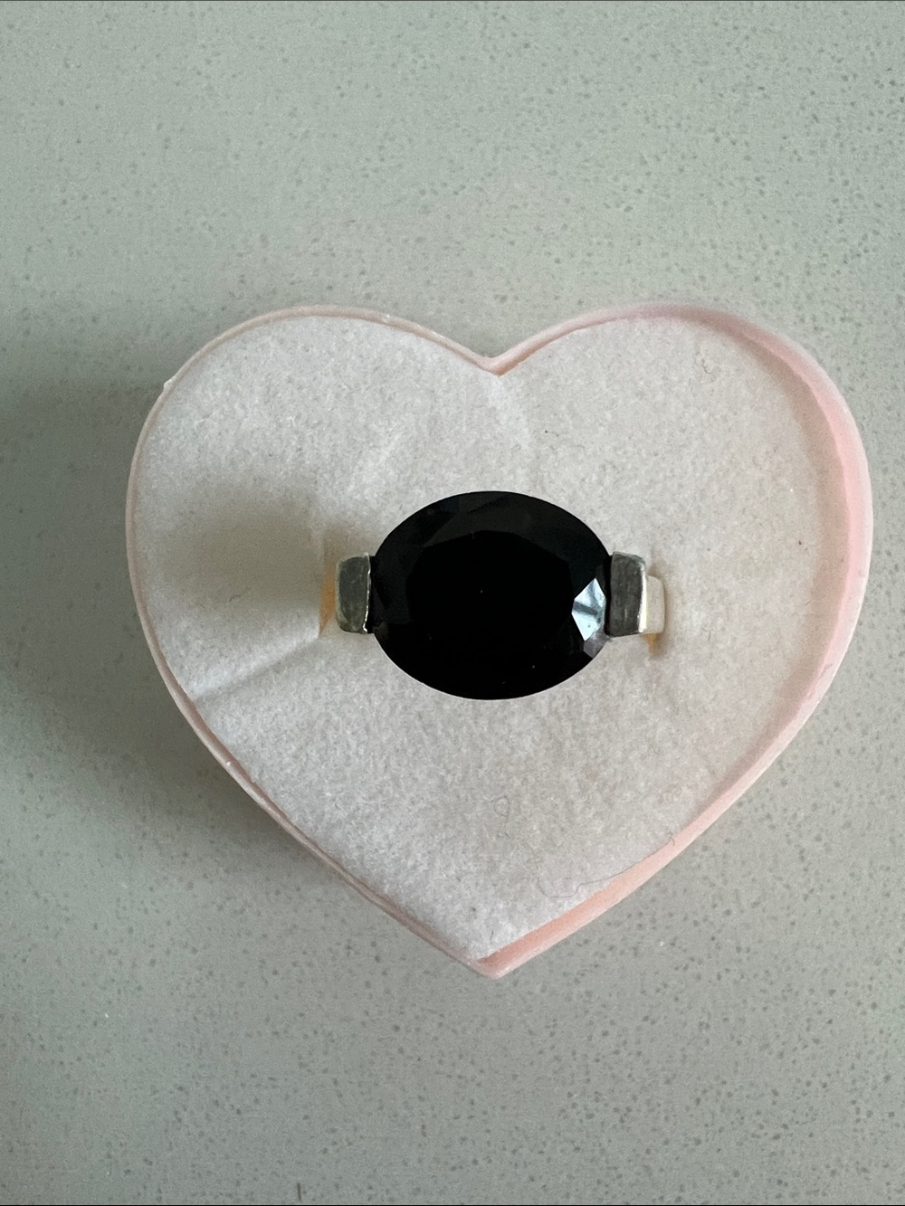 LOFT Black Oval Stone Ring with Silver-Tone Band